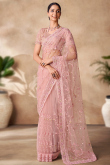 Pale Pink sequins Embroidered Light Weight Net Saree