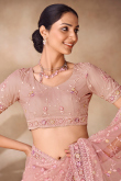 Pale Pink sequins Embroidered Light Weight Net Saree