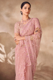 Pale Pink sequins Embroidered Light Weight Net Saree