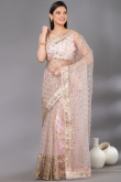 Pale Pink Sequins Embroidered Party Wear Net Saree 