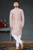 Pale Pink Silk Churidar Men Kurta Pajama
