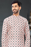 Pale Pink Silk Churidar Men Kurta Pajama