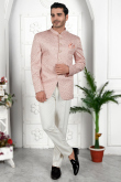 Pale Pink Silk Sequins Embroidered Jodhpuri Style Men's Coat Pant