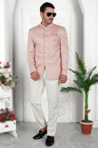 Pale Pink Silk Sequins Embroidered Jodhpuri Style Men's Coat Pant