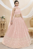 Pale Pink Zari Embroidered Flared Style Georgette Lehenga 