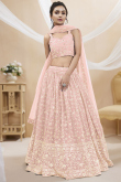 Pale Pink Zari Embroidered Flared Style Georgette Lehenga 