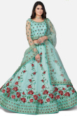 Pale Turquoise Blue Net Embroidered Bridesmaid Lehenga