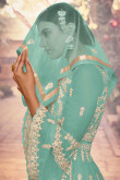 Pale Turquoise Blue Net Frock Style Sharara Suit