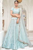 Pale Turquoise Blue Silk Lehenga With Mirror Work