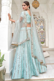 Pale Turquoise Blue Silk Lehenga With Mirror Work
