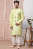 Pale Yellow Banarasi Silk Embroidered Men's Sherwani