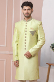 Pale Yellow Banarasi Silk Embroidered Men's Sherwani