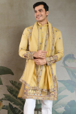 Pale Yellow Cotton Silk Men's Kurta With Sequins Work For Festival