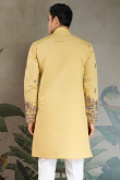 Pale Yellow Cotton Silk Men's Kurta With Sequins Work For Festival