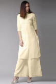Pale Yellow Cotton Slub Kurti With Palazzo Pant