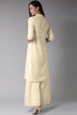 Pale Yellow Cotton Slub Kurti With Palazzo Pant