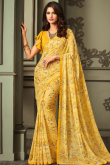 Pale Yellow Georgette Saree With Art Silk Blouse