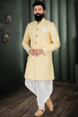 Pale Yellow Jacquard Embroidered Men's Sherwani