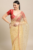 Pale Yellow Net Zari Embroidered Light Weight Saree