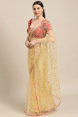 Pale Yellow Net Zari Embroidered Light Weight Saree