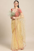 Pale Yellow Net Zari Embroidered Light Weight Saree