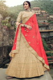 Paneled Embroidered Satin Cream Beige Lehenga