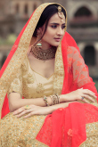 Paneled Embroidered Satin Cream Beige Lehenga