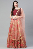 Party Wear Peach Net Embroidered Lehenga