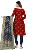 Party Wear Silk Churidar Suit With Woven Zari Work