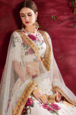 Party Wear White Art Silk A-Line Floral Print Lehenga