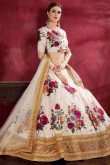 Party Wear White Art Silk A-Line Floral Print Lehenga