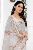 Party Wear White Net Embroidered Saree