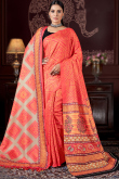 Pashmina Light Red Bandhej Printed Saree