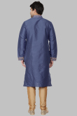 Pastel Dark Blue Dupion Silk Dori Embroidered Men's Kurta Churidar