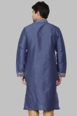 Pastel Dark Blue Dupion Silk Dori Embroidered Straight Cut Kurta