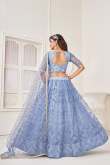 Pastel Dark Blue Mirror Embroidered Net Flared Style Lehenga