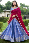 Pastel Dark Blue Silk Woven Zari Flared Style Lehenga