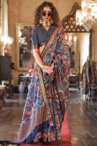 Pastel Dark Blue Viscose Printed Casual Wear Saree