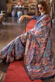 Pastel Dark Blue Viscose Printed Casual Wear Saree