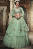 Pastel Green Net Lehenga Choli With Sequins Work