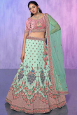 Pastel Mint Blue Georgette Embroidered Panelled Style Lehenga