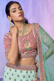 Pastel Mint Blue Georgette Embroidered Panelled Style Lehenga