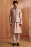 Pastel Pink Jacket Style Viscose Men's Plain Kurta Pajama 