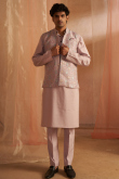 Pastel Pink Jacket Style Viscose Men's Plain Kurta Pajama 
