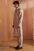 Pastel Pink Jacket Style Viscose Men's Plain Kurta Pajama 