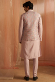 Pastel Pink Jacket Style Viscose Men's Plain Kurta Pajama 