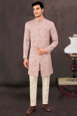 Pastel Pink Jacquard Indo-Western Men Sherwani