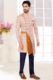 Pastel Pink Jacquard Woven Zari Men's Sherwani
