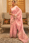 Pastel Pink Kora Silk Woven Zari Saree