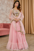 Pastel Pink Net Embroidered Flared Style Lehenga